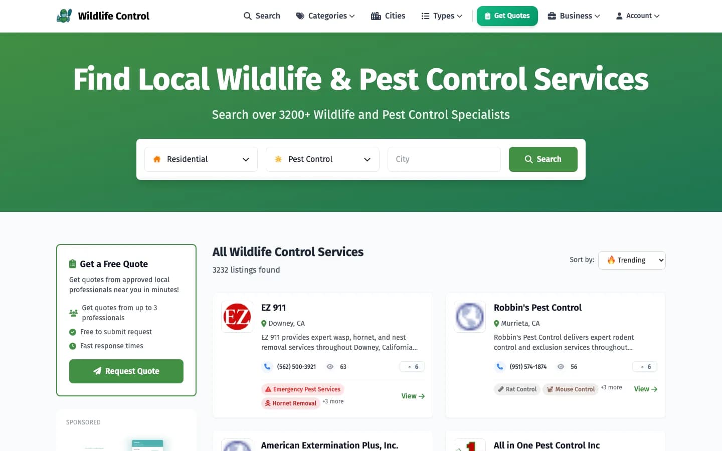 WildlifeControl.io screenshot
